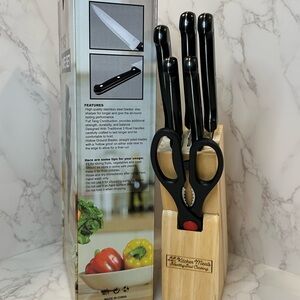Black Knife Set with Wooden Block